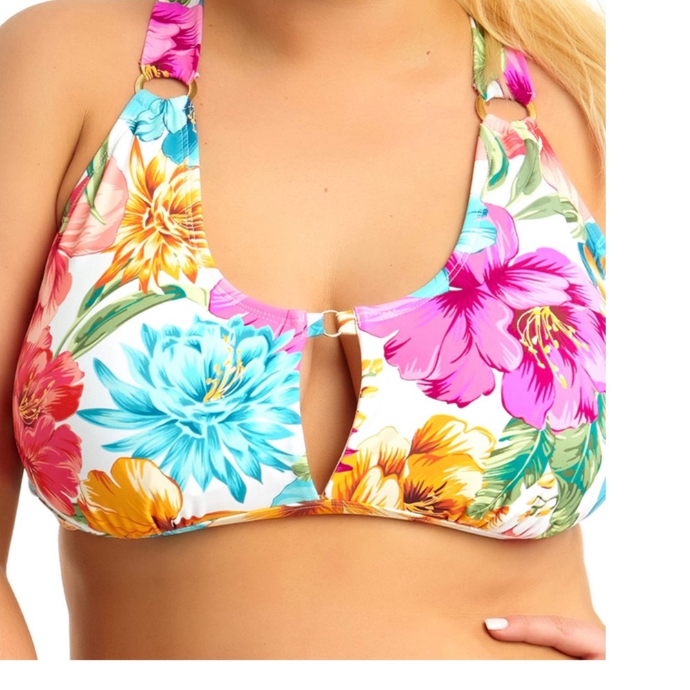 Terra Sky Multi-Floral Swim Bikini Top 2x (20W-22W)